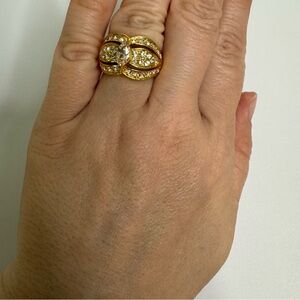 Gold Marquise CZ Ring with Crystal Accents Vintage Style Size 6.75-7